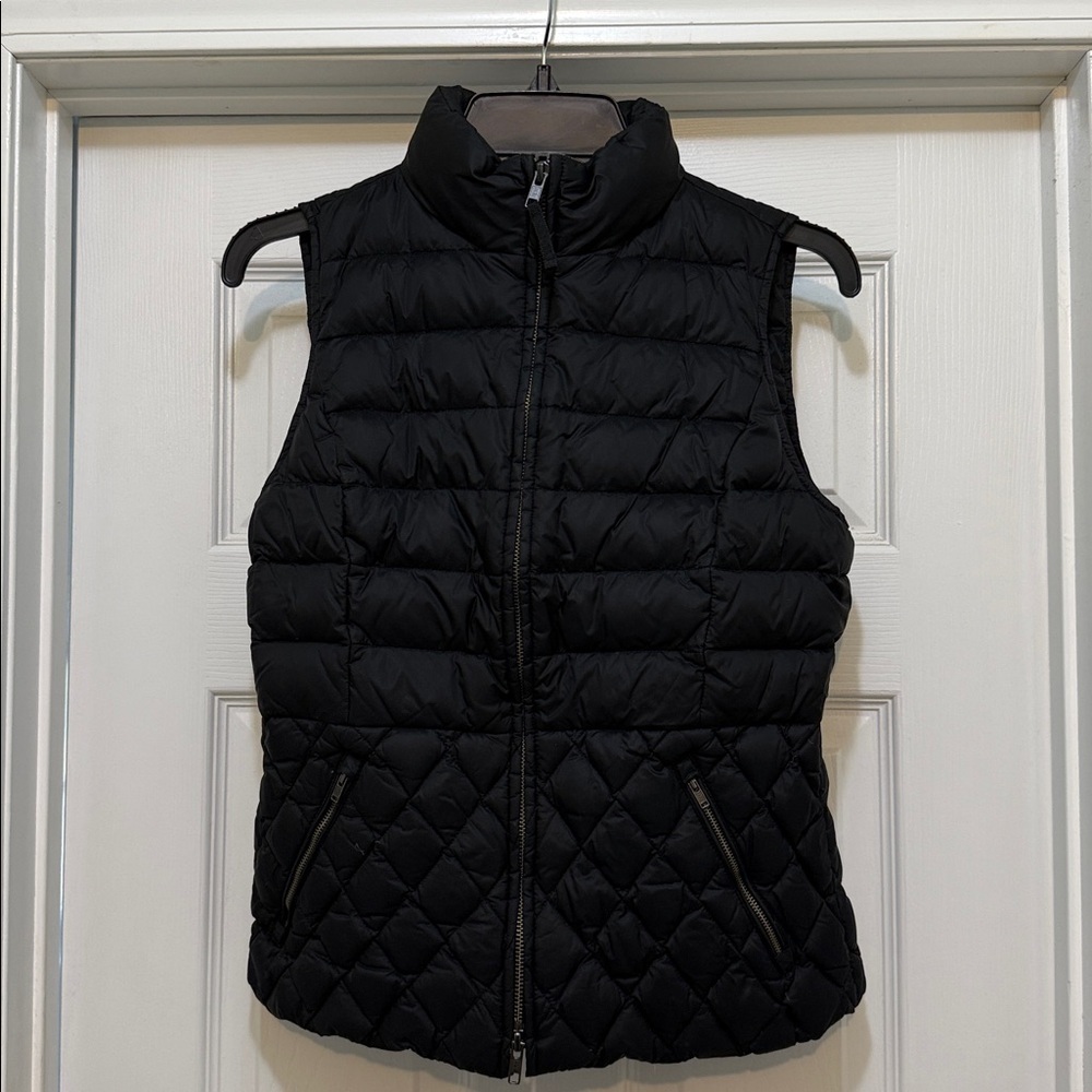 Talbots Black Down Puffer Vest Petite Small SP Quilted Lightweight Zip